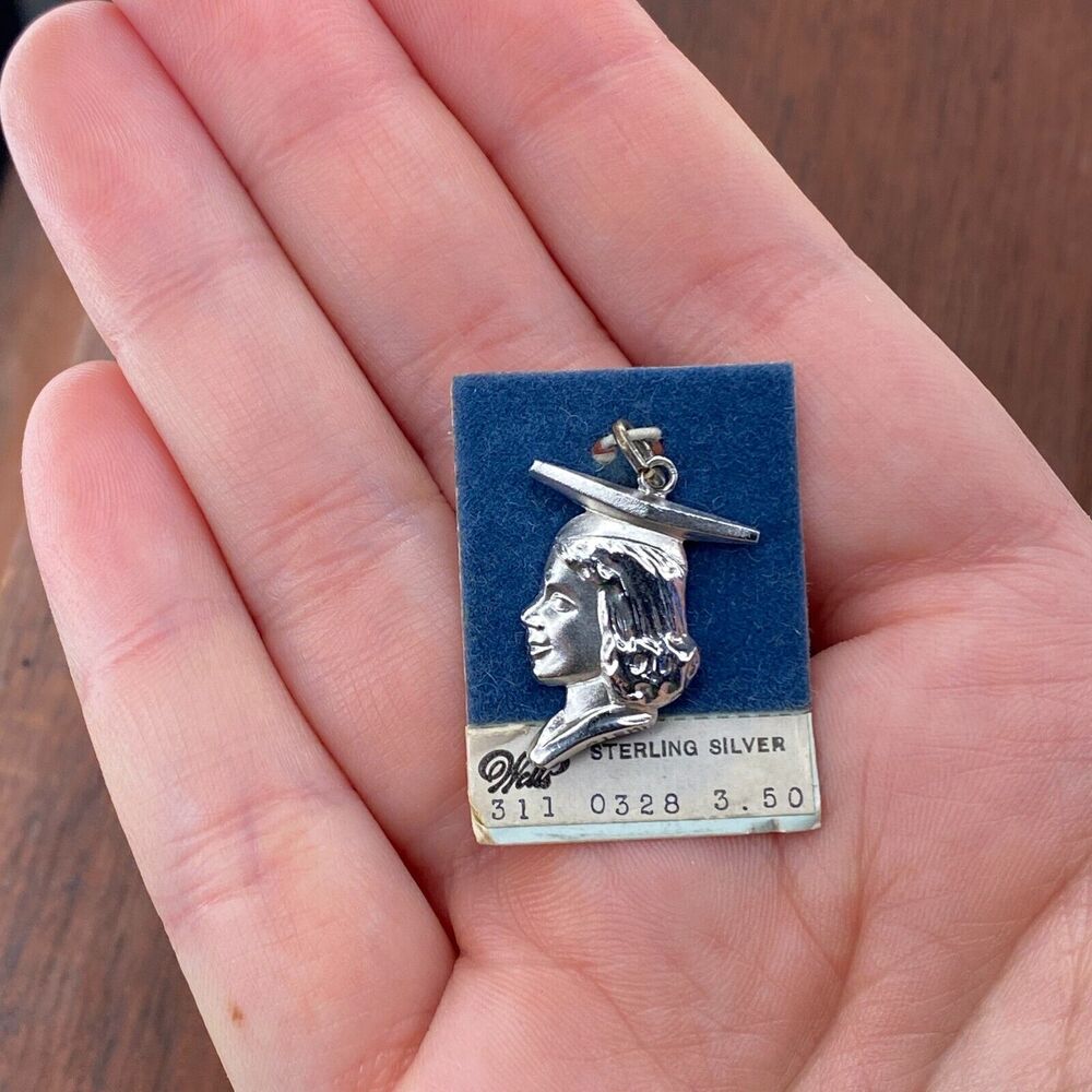 Vintage Wells 925 Sterling Silver Female Graduate Pendant Bracelet Charm